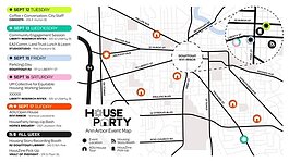 A map of House Party events.