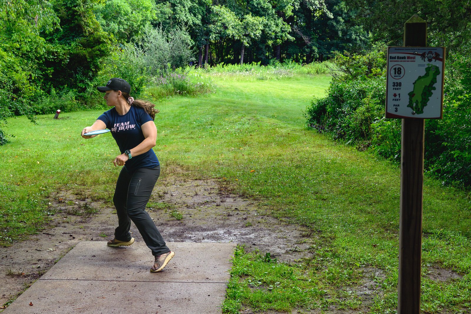 Jennifer Trombley and friends playing at Red Hawk Disc Golf Course at Independence Lake County Park.