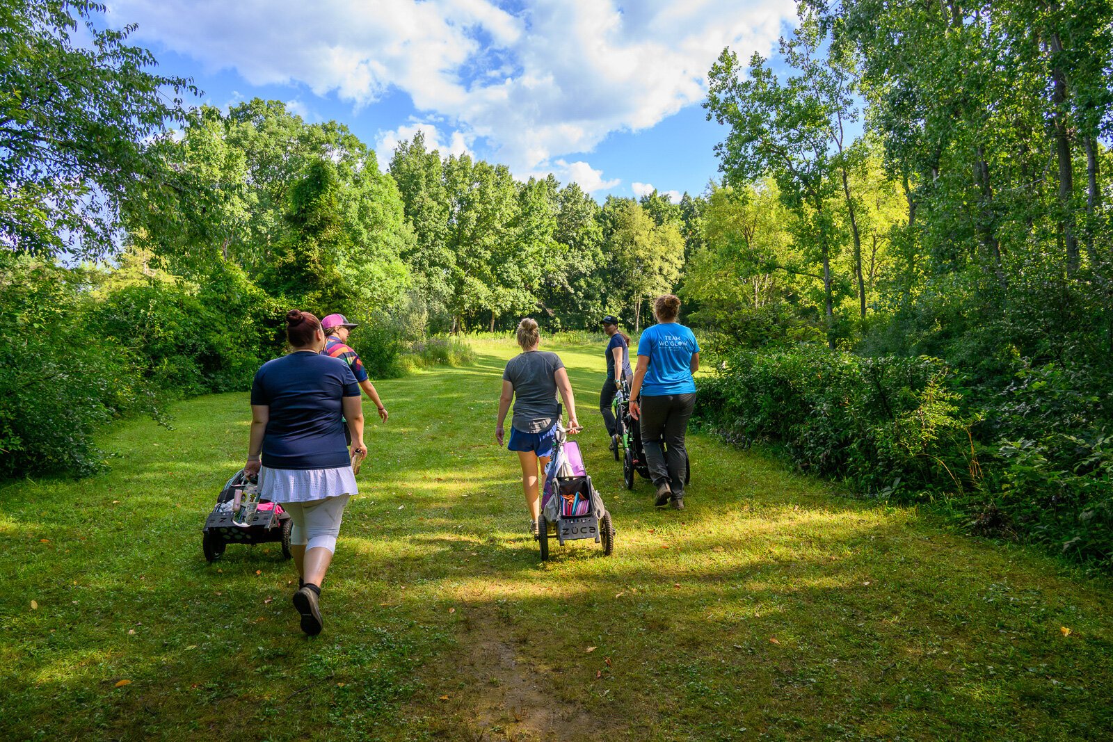 Jennifer Trombley and friends playing at Red Hawk Disc Golf Course at Independence Lake County Park.