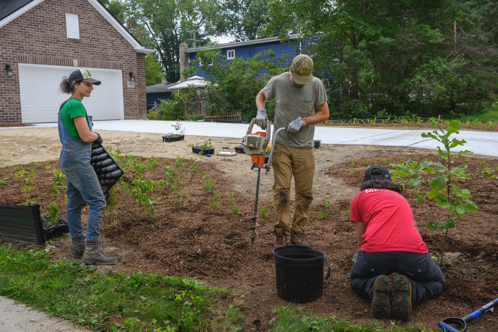 Adapt Landscapes planting a garden in Ann Arbor.