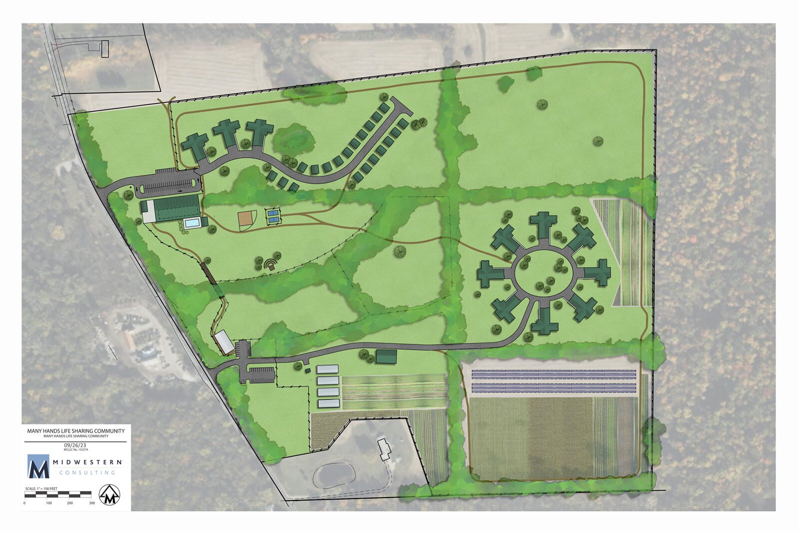 A site plan for the Many Hands Lifesharing Community.