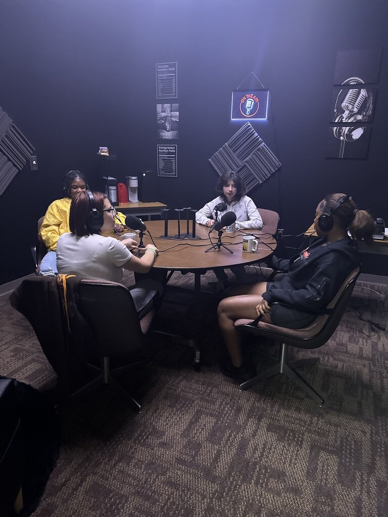 Ypsilanti Community High School students in the school's podcasting studio.