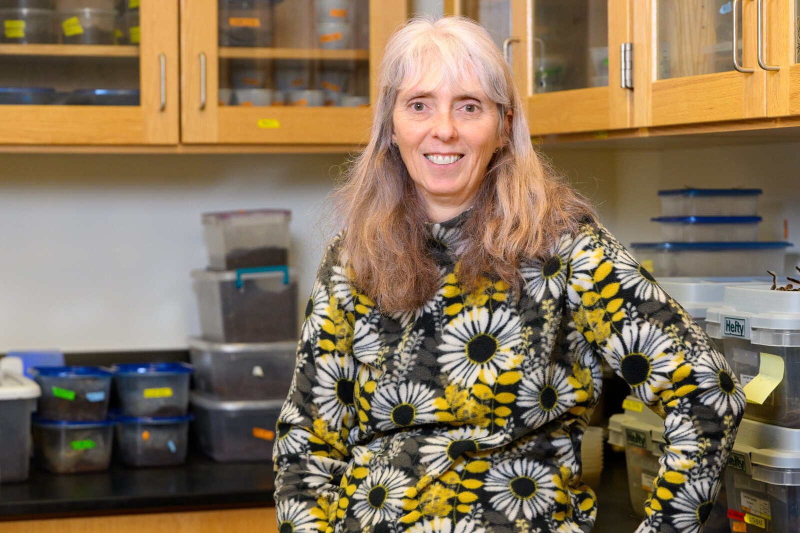 Dr. Cara Shillington at the EMU tarantula lab.