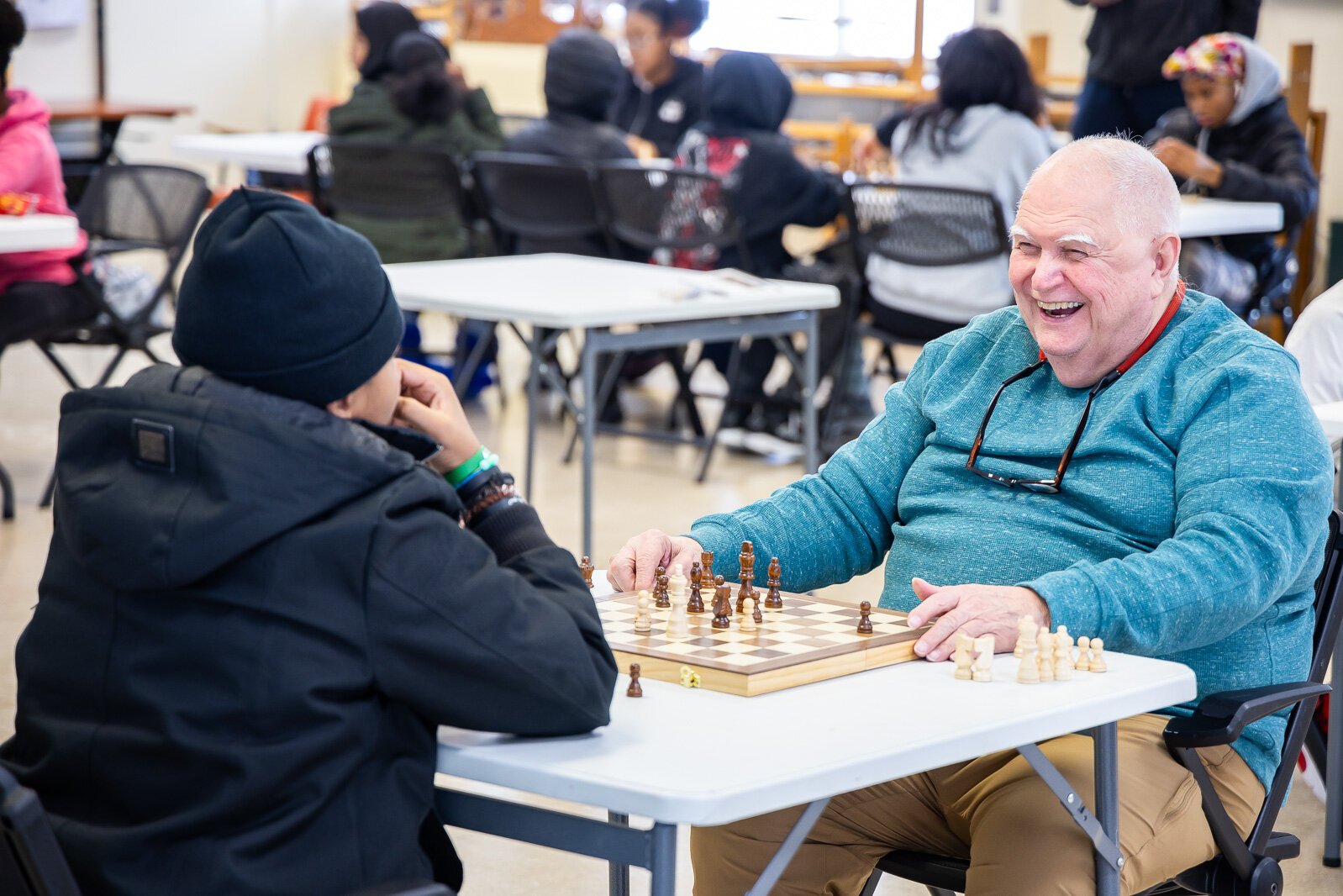 An intergenerational chess event at the Ypsilanti Senior Center.