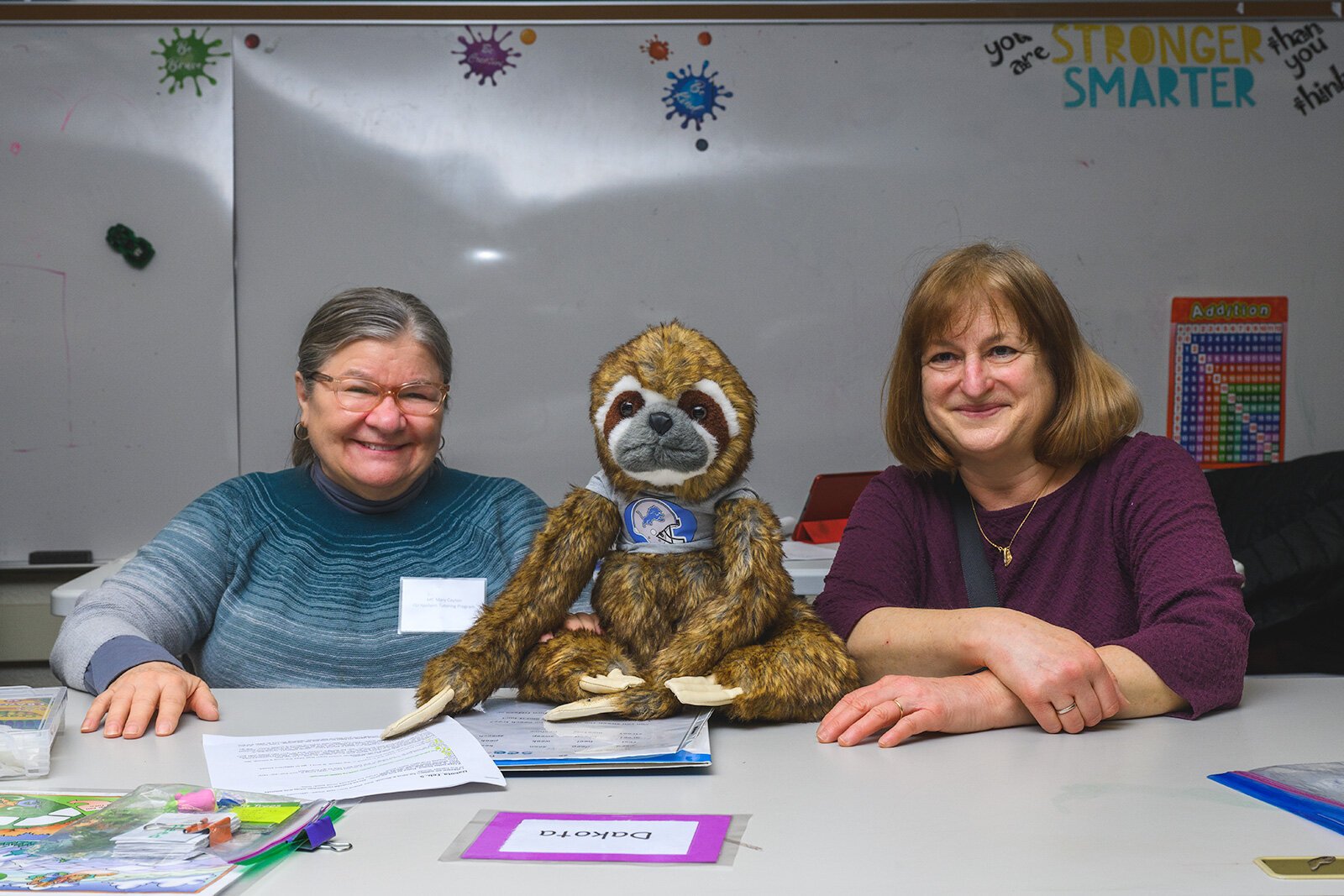 Mary Cayton and Caroline Nathans at Erickson Elementary in Ypsilanti.