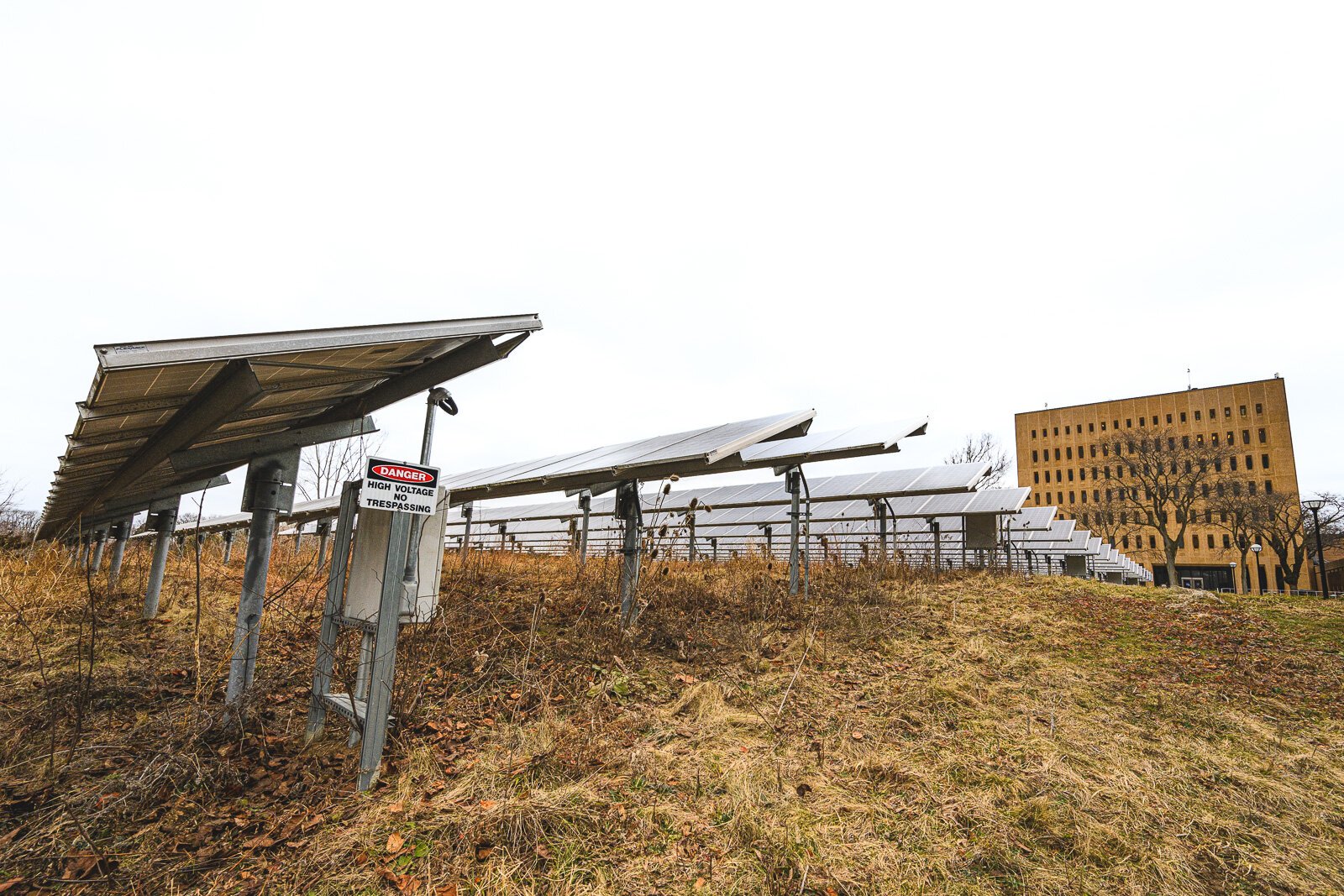 Solar panels outside of the Engineering Research Building on U of M's North Campus.