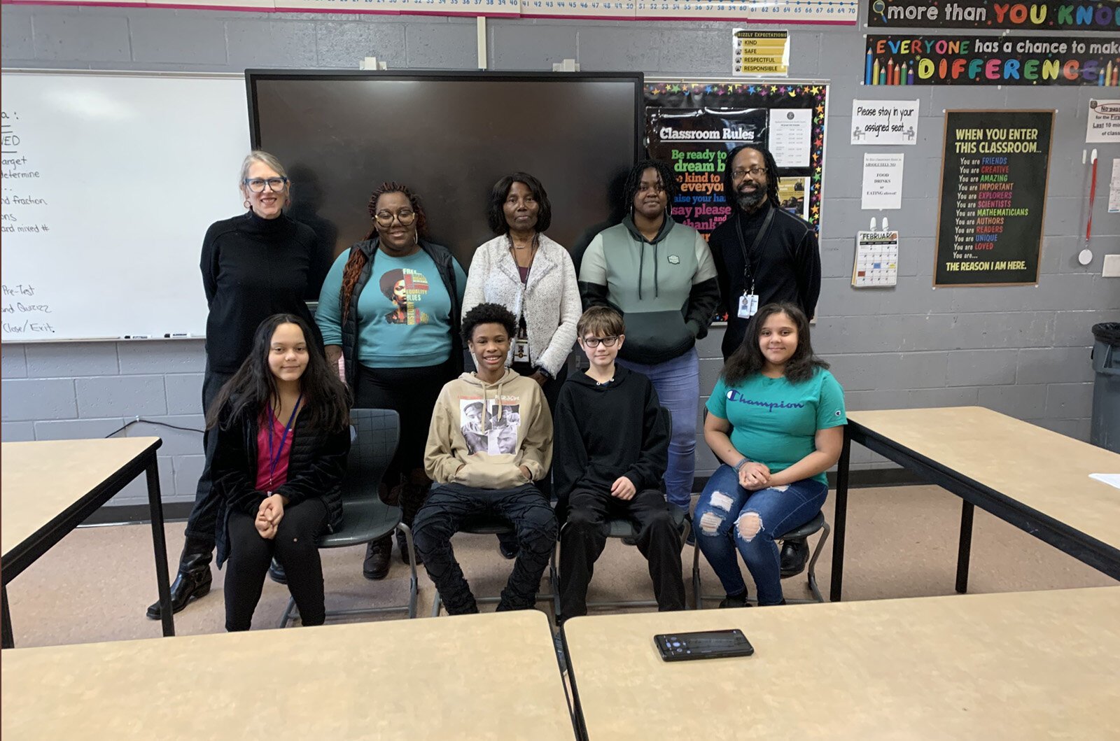 Forum organizers with the students who will interview sheriff candidates.