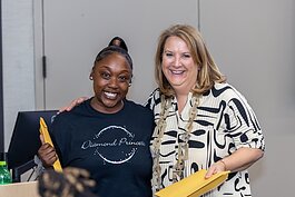 A 2023 Pitch@WCC competition contestant with WCC Entrepreneurship Center Director Michelle Julet. This year's Pitch@WCC competitors will be enrolled in WCC's Start-Up Incubator.