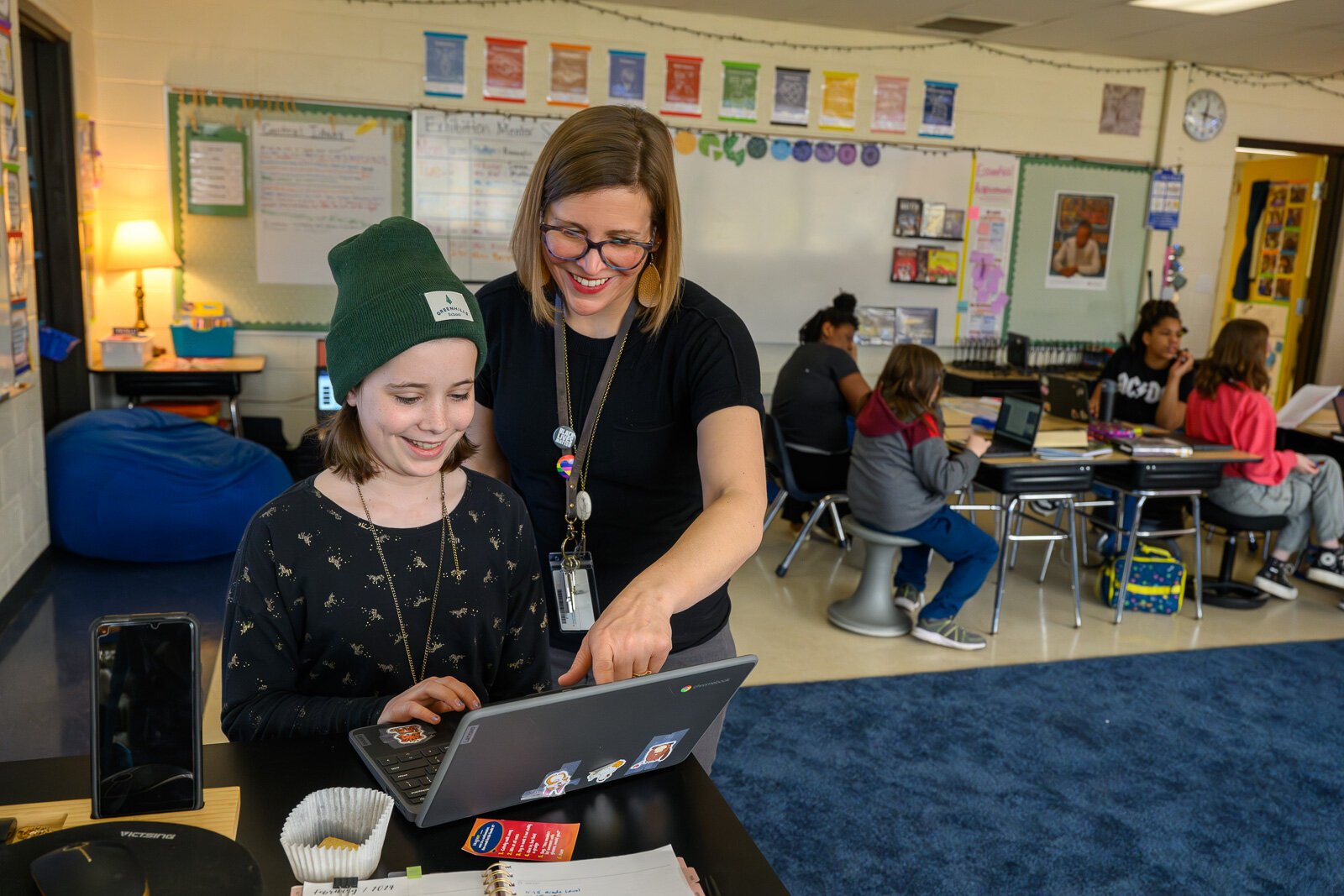 5th grade YIES students in Melanie Eccles' class working on their capstone projects.