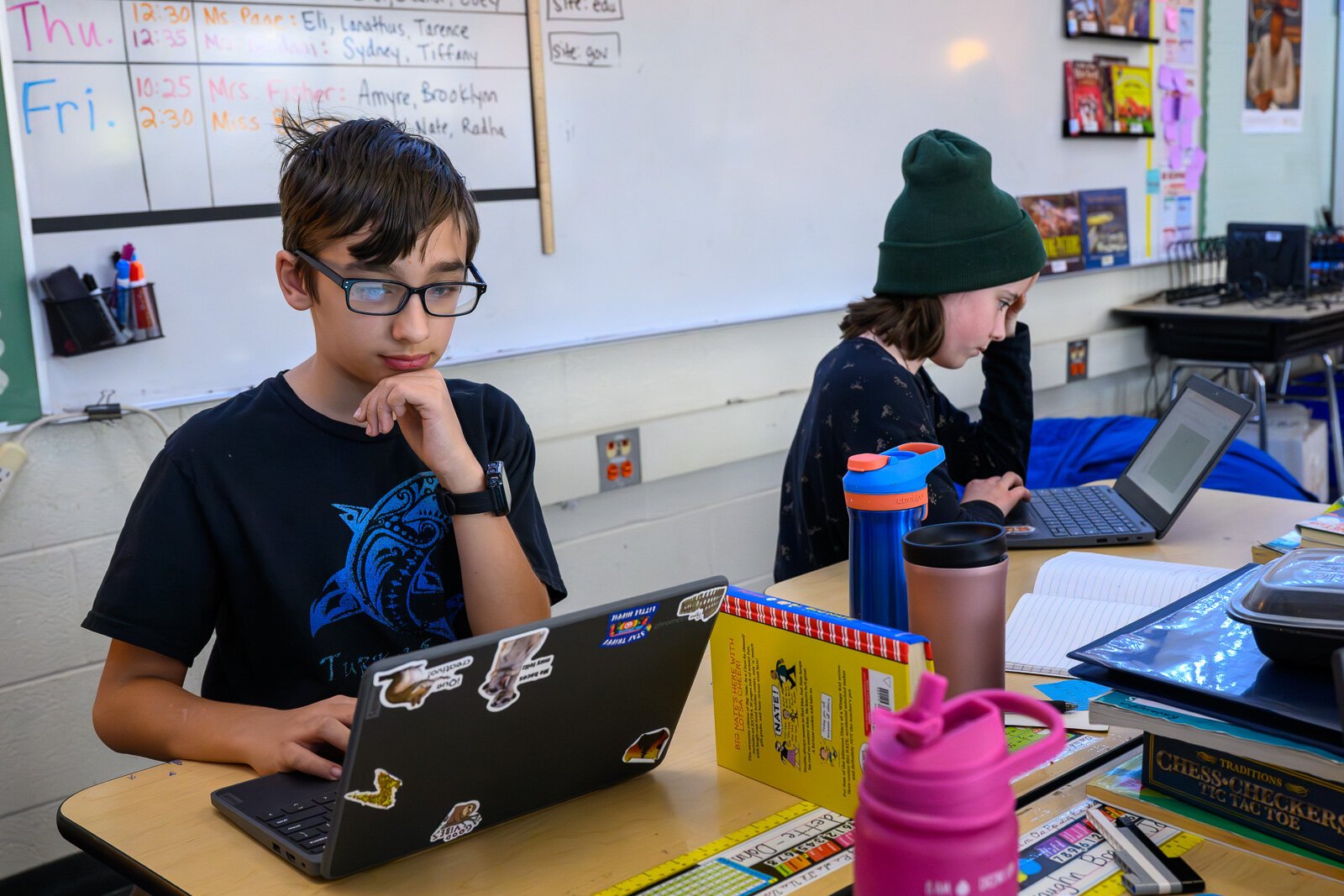 5th grade YIES students in Melanie Eccles' class working on their capstone projects.