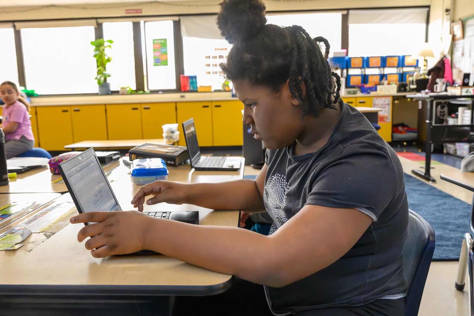 5th grade YIES students in Melanie Eccles' class working on their capstone projects.