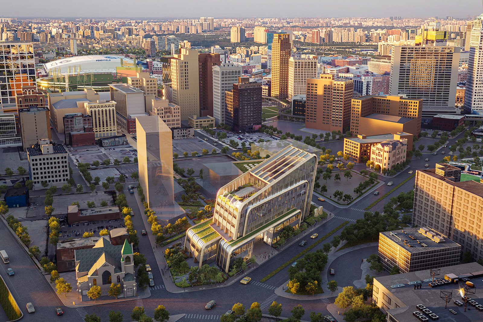 A rendering of the future University of Michigan Center for Innovation.