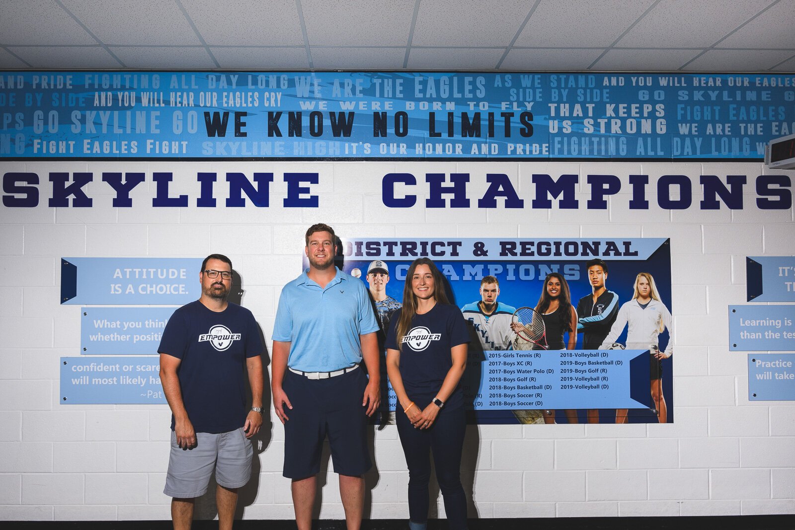 Andy Nalepa, Will Heininger, and Melissa Schmidt at Skyline High School.