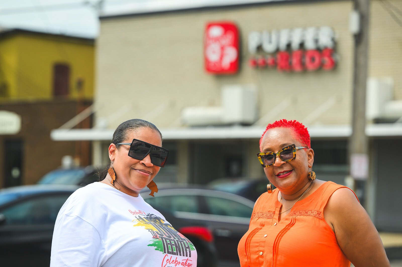 Trisché Duckworth and Cherisa Allen at the site of Ypsilanti's Juneteenth weekend celebration.