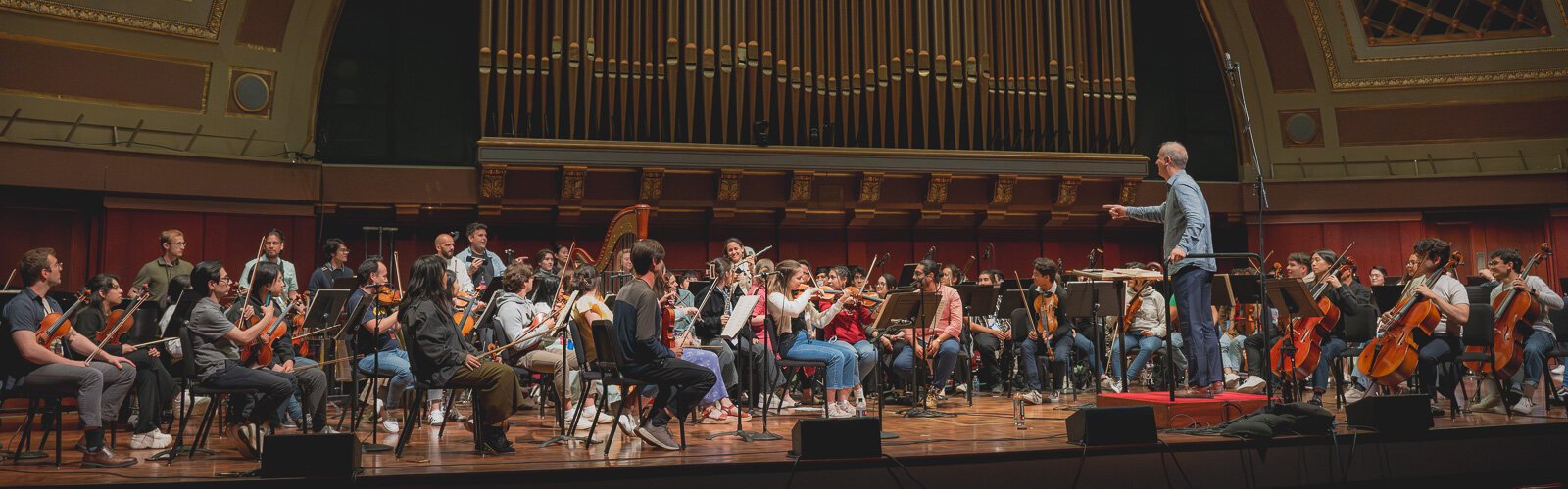 Carlos Miguel Prieto leading a rehearsal of "Venus in the Mirror" at Hill Auditorium.