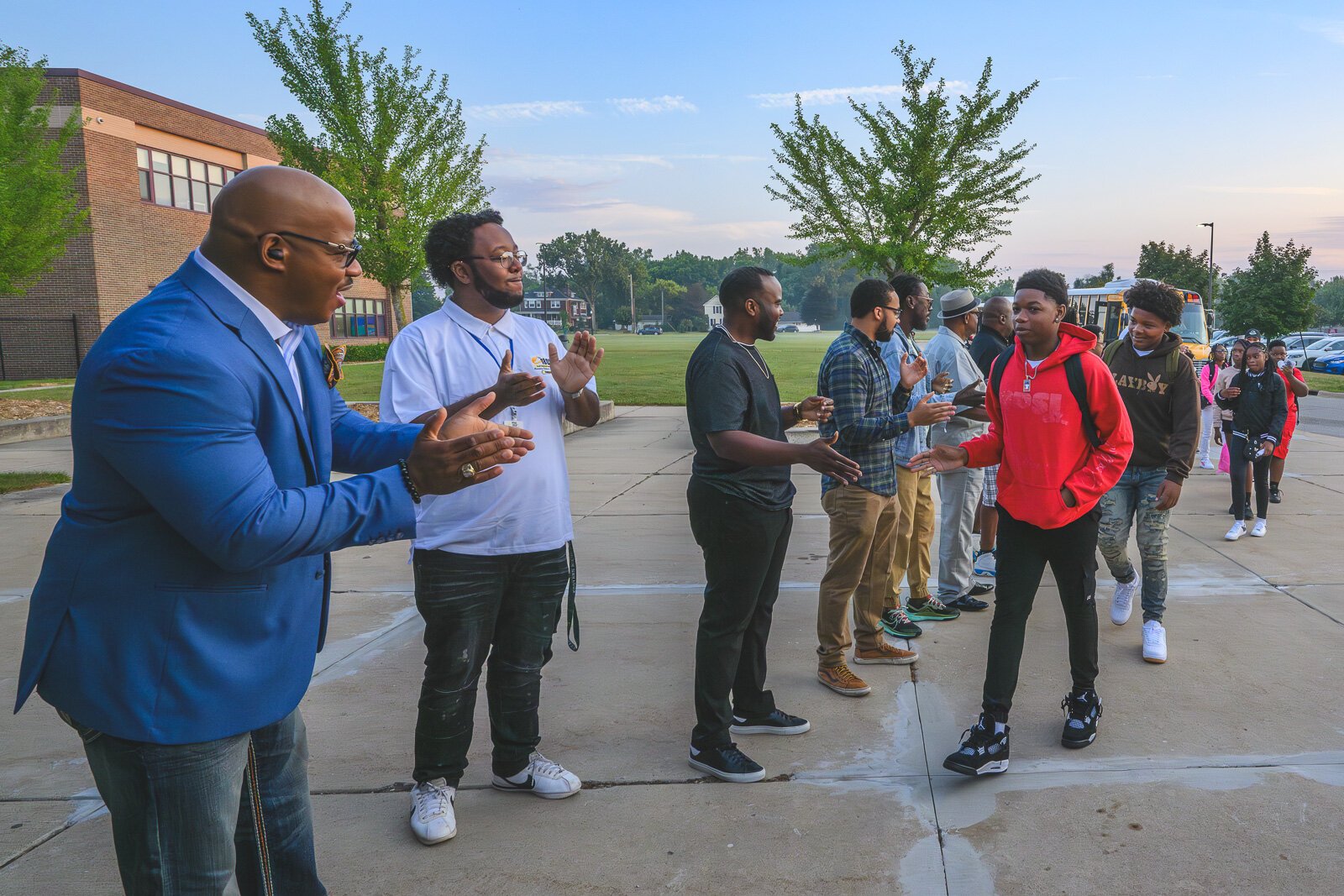 The "Clap In" welcoming students to the new YCMS location on the first day of school.