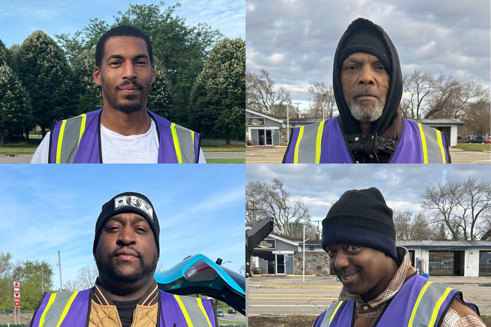 Supportive Hands in Neighborhood Enhancement team members (clockwise from upper left) Eric Martin, Willie Percy, Leroy Harris, and Dominique Gardette. Team members are paid to do cleanup work in Ypsilanti Township.