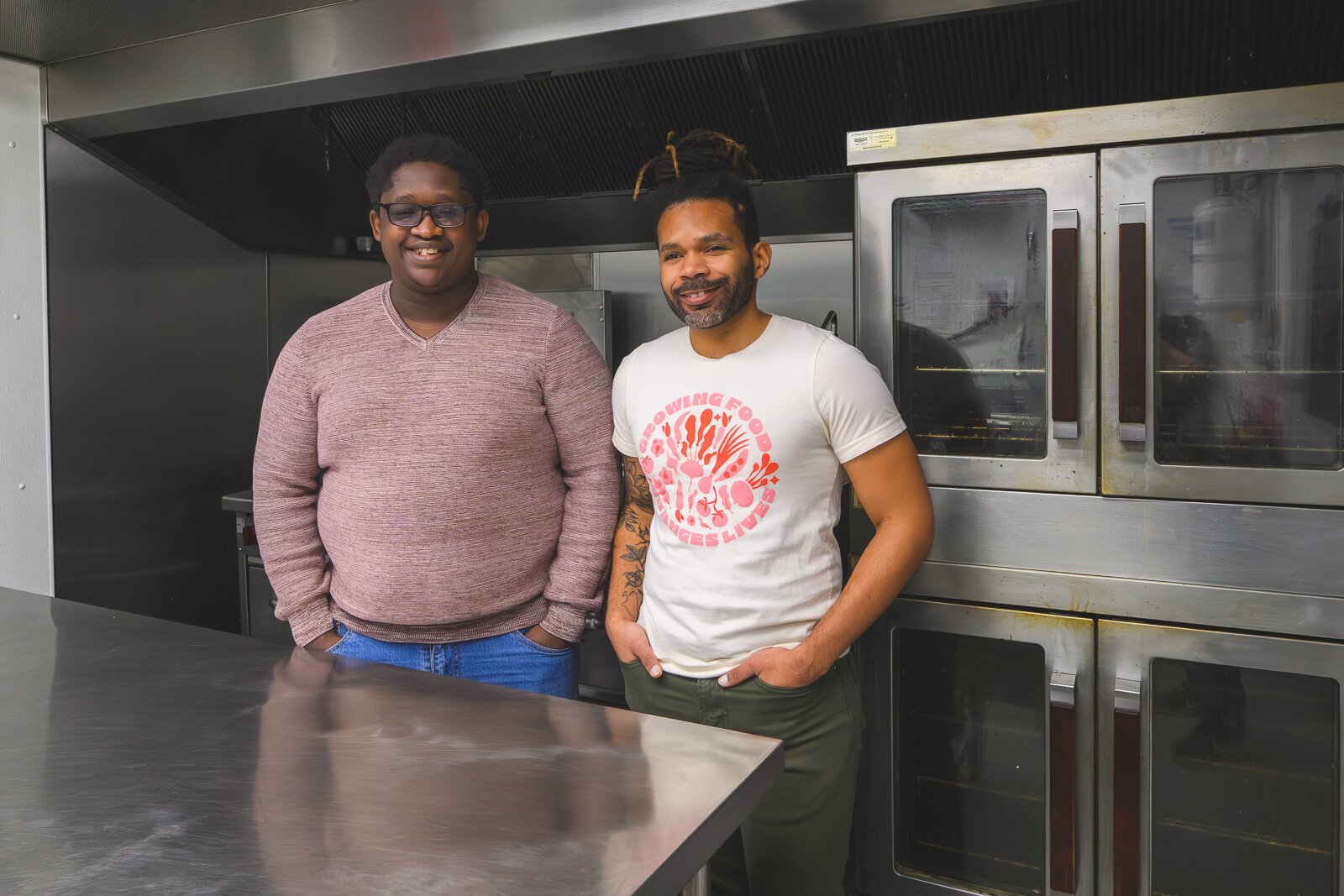 Deante Bland and Julius Buzzard at Growing Hope's incubator kitchen.