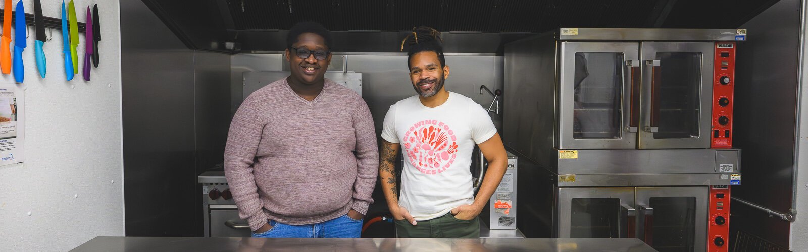 Deante Bland and Julius Buzzard at Growing Hope's incubator kitchen.