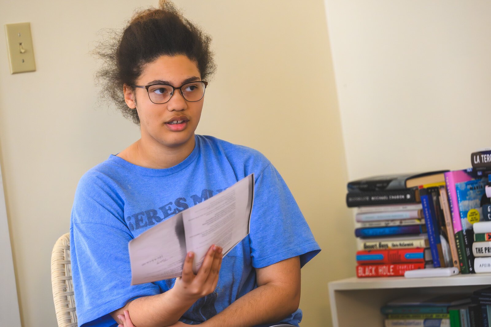 An EmpowerED High School student at a poetry discussion at Dzanc House.
