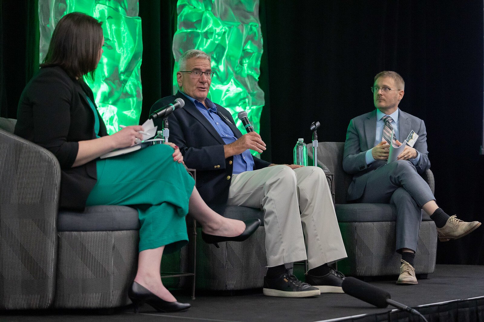 Economists Donald Grimes (center) and Dr. Gabriel Ehrlich (right) present the 40th annual Washtenaw County Economic Outlook report.