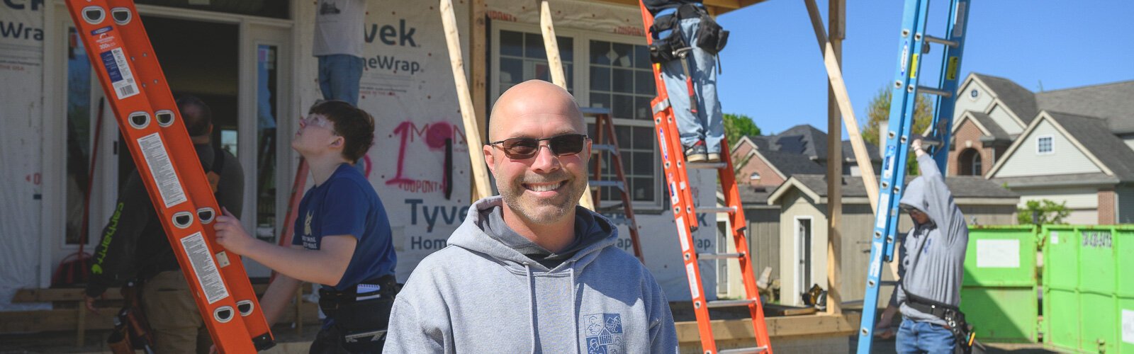 Homebuilding instructor Mark Valchine on the site of the house his students are currently building.