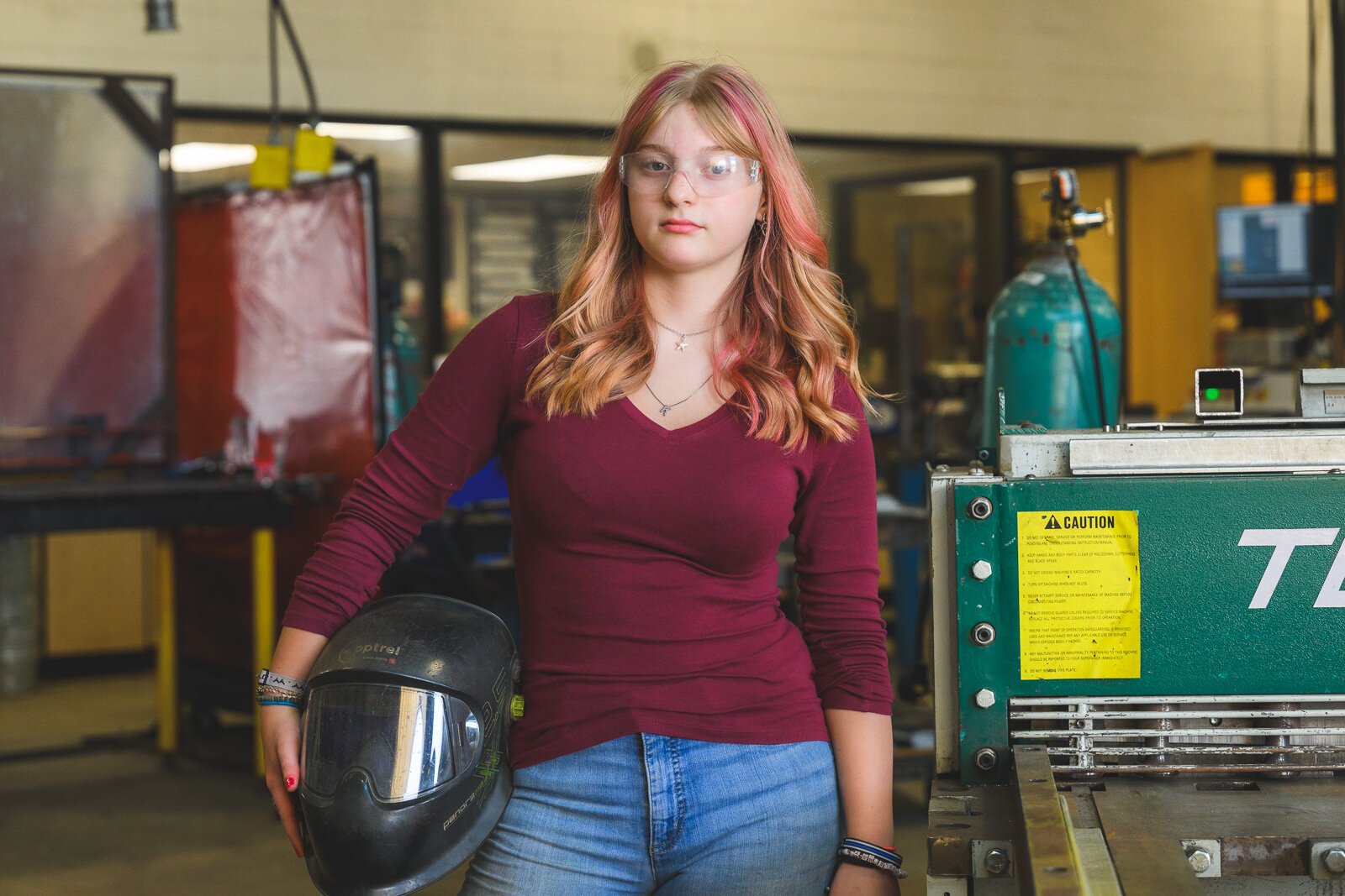 Kaysi Hohner in welding class at Saline High School.