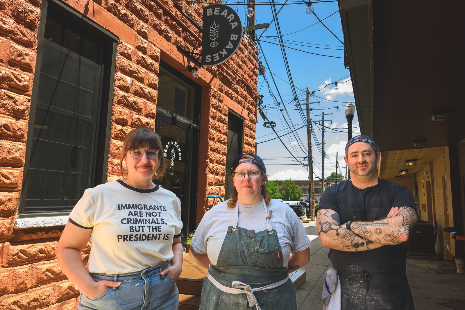 Franny Valdez, Cat Spencer, and Patrick Harrison outside of Beara Bakes.