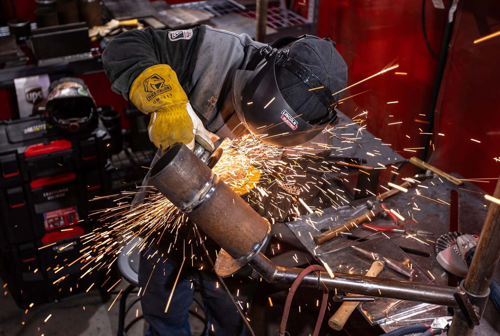 A student in Washtenaw Community College's welding lab.