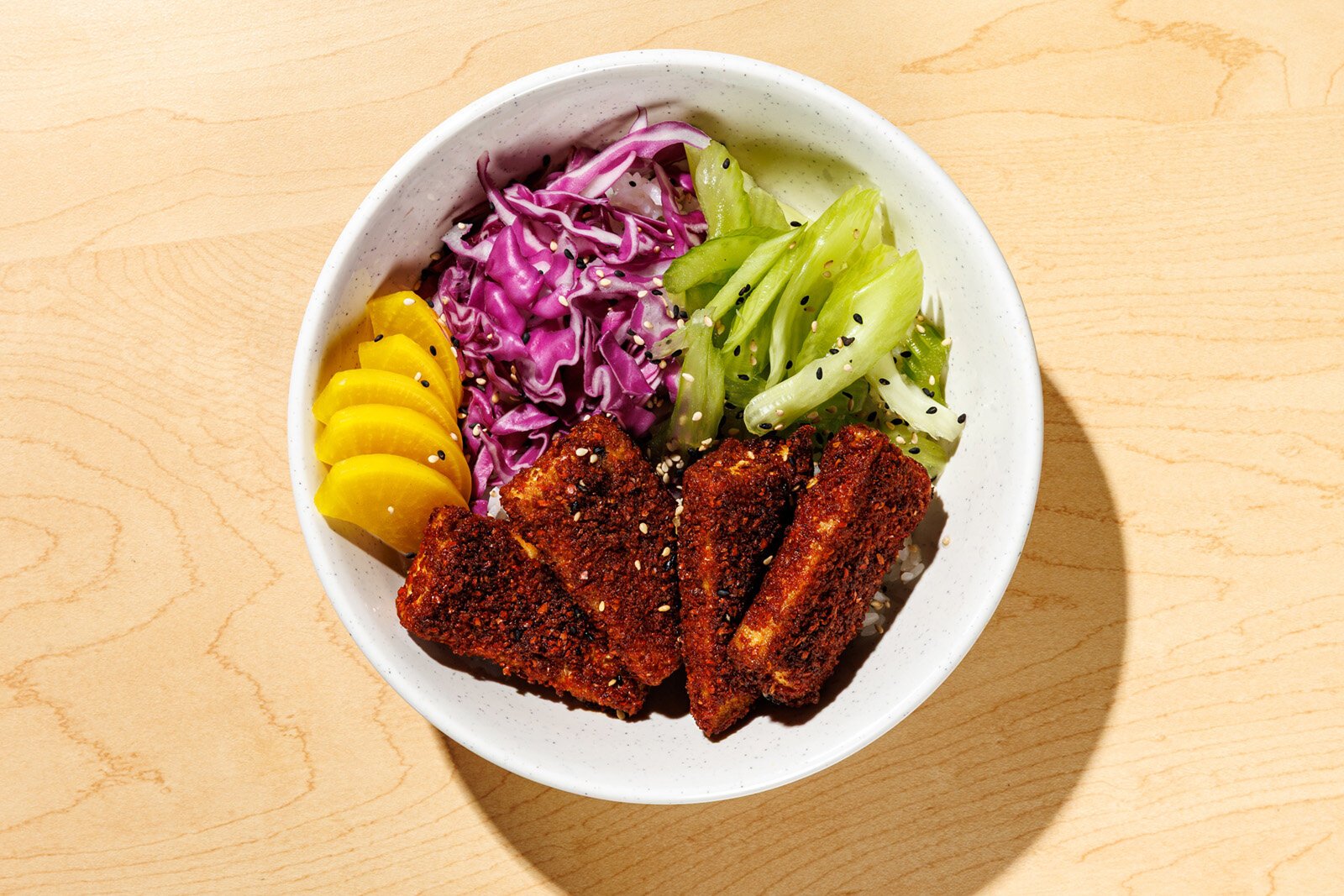 A fried tofu rice bowl at Little Kim.