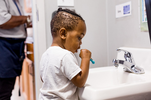 Brushing teeth at Starfish Early Head Start