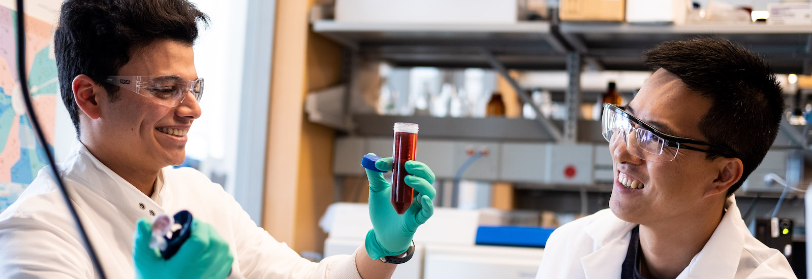 Dr. Linlin Zhao, Department of Chemistry and Biochemistry at Central Michigan University, works with Feris Samkari, a senior from Saudi Arabia majoring in Biomedical, Cellular and Molecular Biology, in the mitochondria lab. 2018.