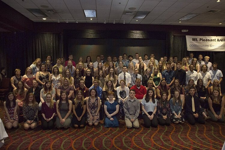 2019 scholarship recipients pose for a group photo at the Mt. Pleasant Area Community Foundation's annual Scholarship Reception.