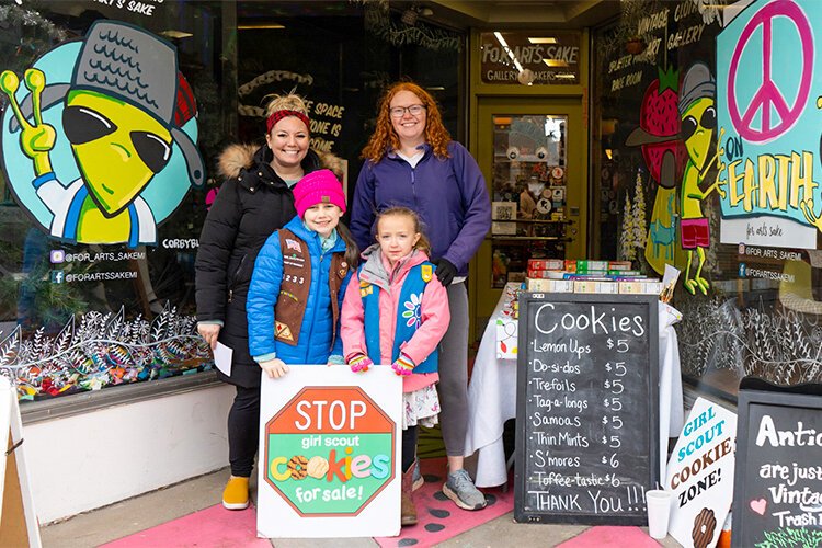 A local Girl Scouts troop sells cookies outside For Arts Sake during the Ladies' Day Out event in downtown Mt. Pleasant, Saturday, Nov. 12. (Photo: Addy Wachter/Epicenter)