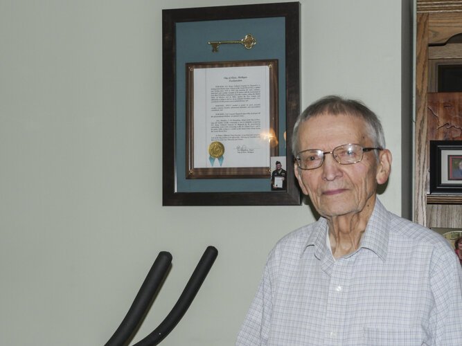 In 2016, the mayor of the city of Clare presented WWII veteran Ed Haynack with a golden key to the city, which is displayed in his living room.