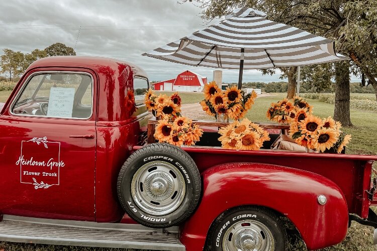 This 1949 flower truck at Heirloom Grove makes the perfect backdrop for a fall selfie.(Photo courtesy of Heirloom Grove)