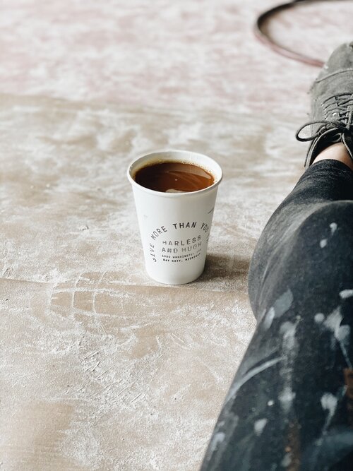 Caffeinating during renovations with Harless + Hugh Coffee.