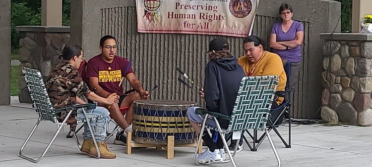 Onion Creek Drum opened the Let Peace Reign event with a song.(Photo courtesy of the Isabella County Human Rights Committee)