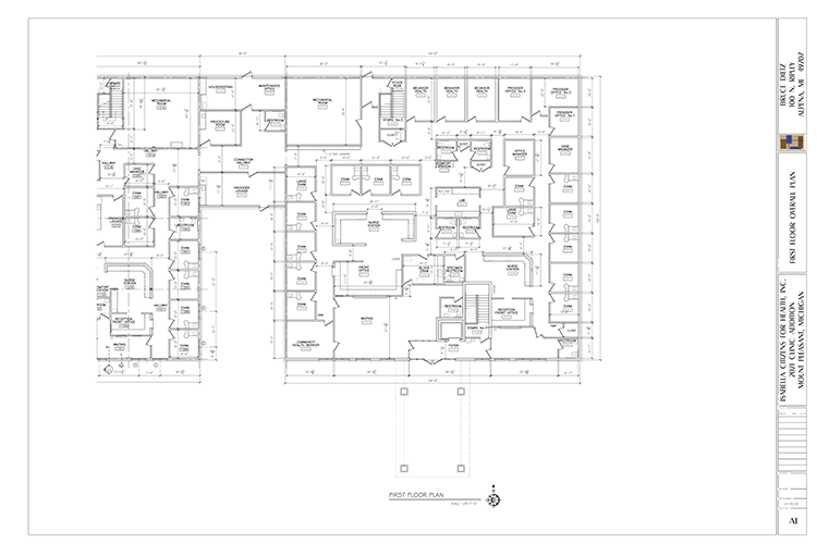 Blueprints of the first floor of the new Isabella Citizens for Health building.