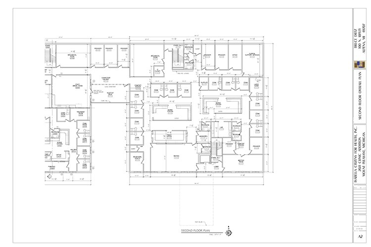 Blueprints of the second floor of the new Isabella Citizens for Health building.