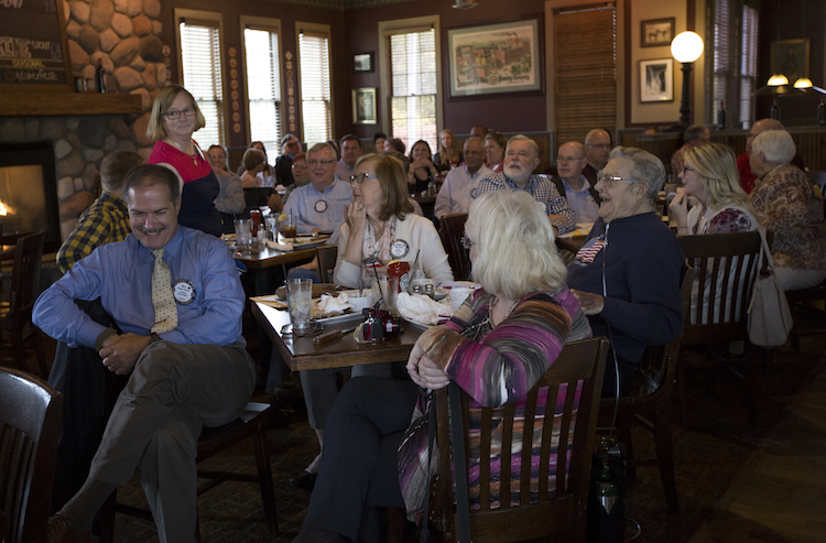 Mt. Pleasant Rotary Club members gather on Monday, Oct. 8, 2018 for their weekly meeting at Mountain Town Station located on W. Broadway in Mount Pleasant, Michigan.