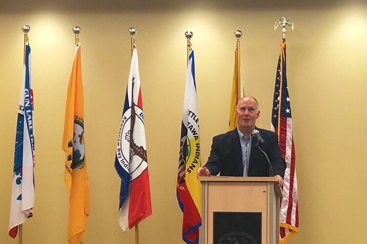 U.S. Congressman John Moolenaar speaks at the event honoring Indigenous People's Day.