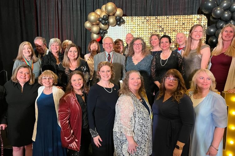 Group of Rotarians at the Chamber Awards Banquet (March 2024). Rotarian Rich Fleming and his wife Diane were named Citizens of the Year.