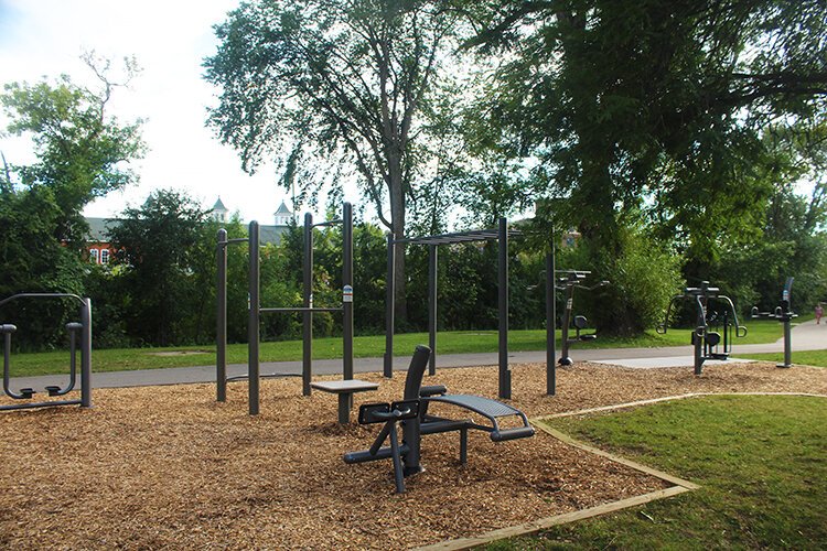Outdoor fitness center at Island Park in Mt. Pleasant, Michigan