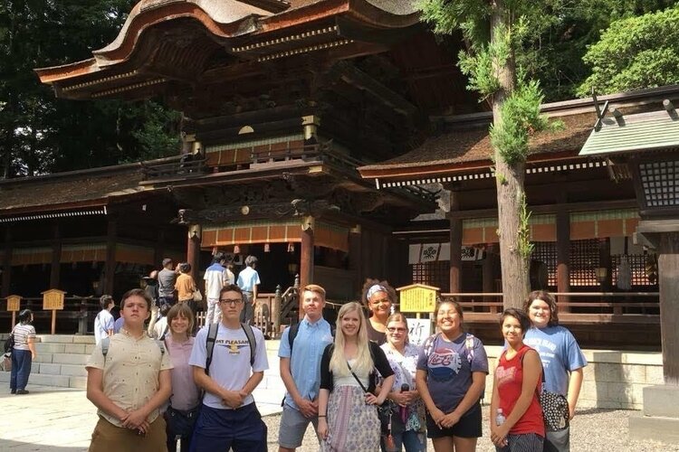 Mt. Pleasant students visit one of the many religious temples in the Okaya region in 2018. 