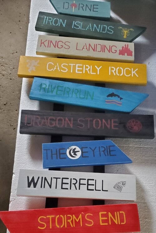 Kroll has also entertained herself by crafting and woodworking a variety of signs, including this “Game of Thrones” themed piece. 