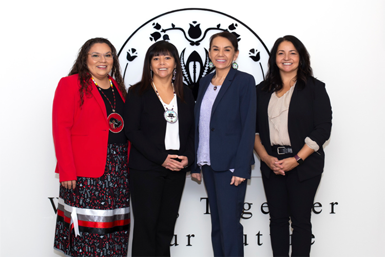 The Saginaw Chippewa Indian Tribe first all-female executive council (left to right) Council Secretary Martha Wemigwans, Sub-Chief Jennifer Wassegijig, Chief Theresa Peters Jackson, Treasurer Gayle Ruhl.