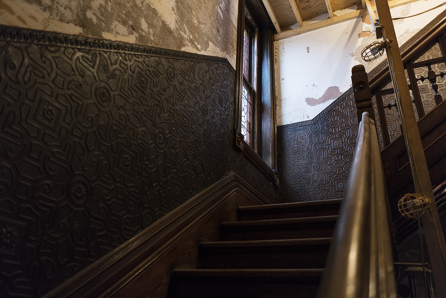 Flint, MI - Tuesday, October 31, 2017: The main stairway, just off the front entryway, leads to the second floor of the Whaley Historic House Museum.