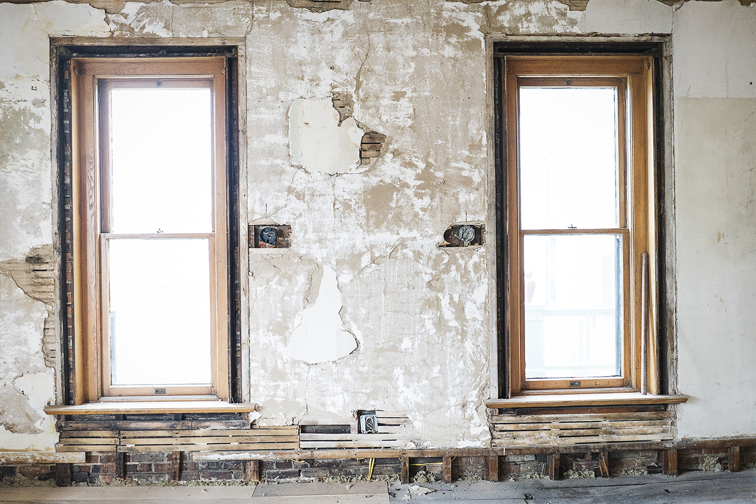 Flint, MI - Tuesday, October 31, 2017: Original, chipped plaster walls will be restored in the same fashion they were originally constructed in the 1800's on the second floor of the Whaley Historic House Museum.