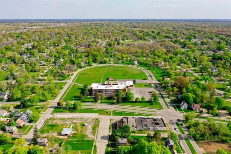 The horseshoe shape is a key identifying characteristic of the Civic Park neighborhood.